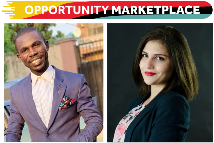 Opportunity Marketplace logo and a man and a woman smiling